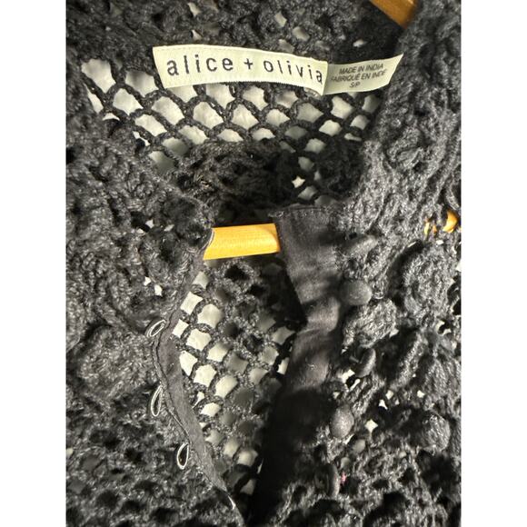 Alice + Olivia Ilaria Crochet Yoke‎ Blouse Black Size Small - Picture 8 of 11
